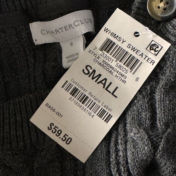 Charter Club Small Sweater Cable Knit Stretch Long Sleeve Pullover Crew Neck New - Picture 6 of 8